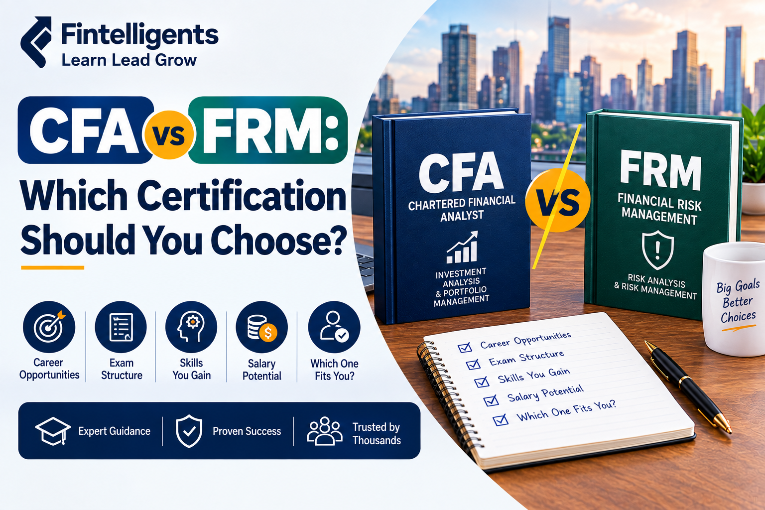 CFA vs FRM certification comparison for career opportunities and finance professionals Image Description: