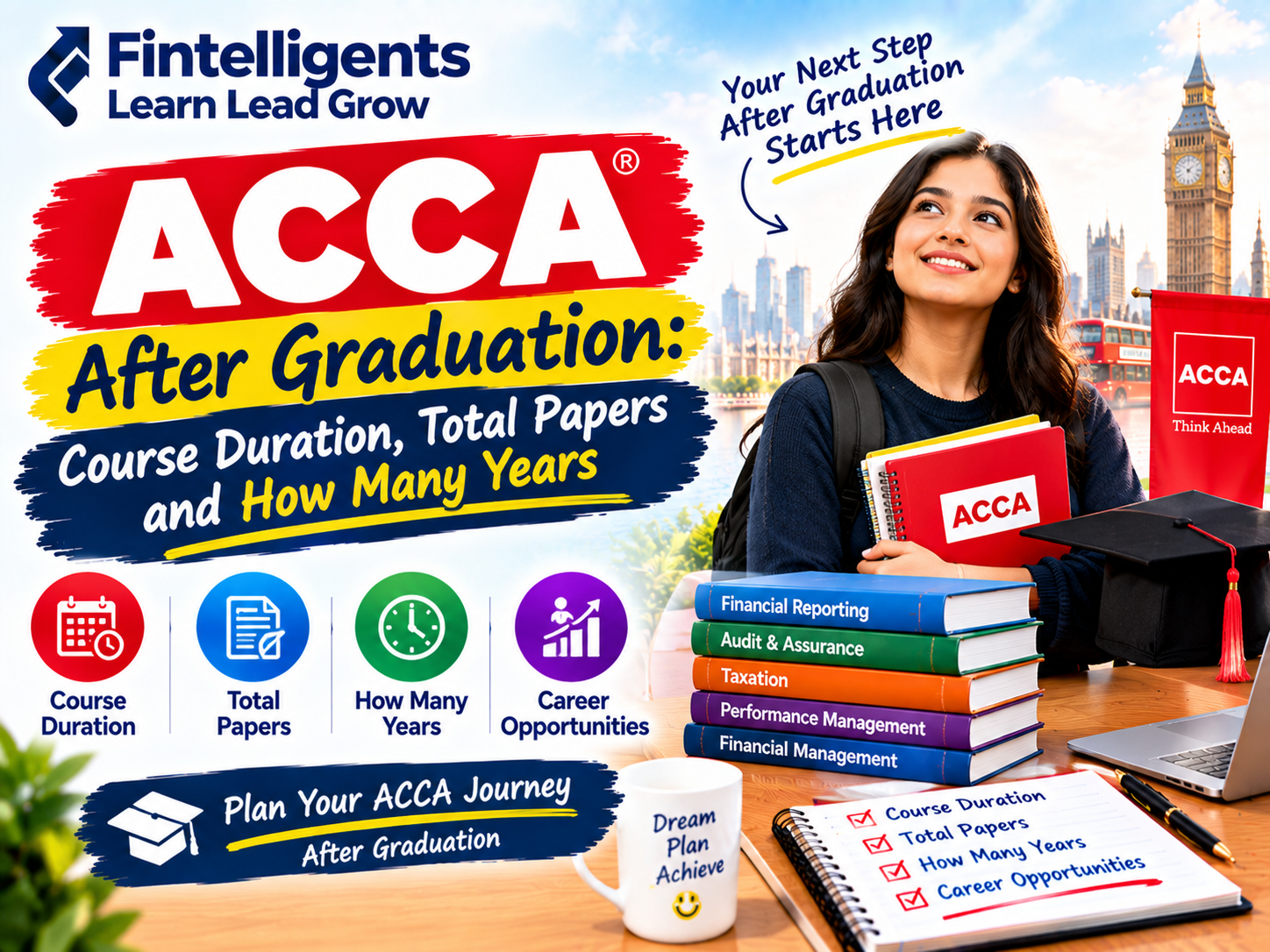 ACCA after graduation course duration, total papers, and years required to complete the qualification