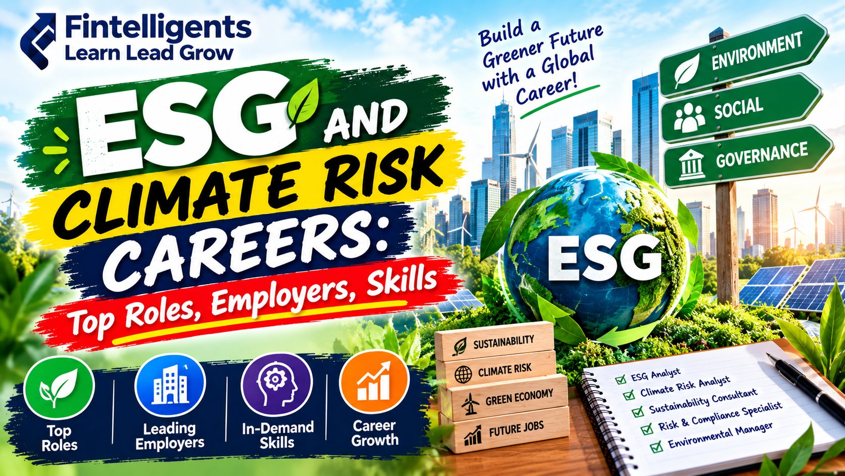 ESG and climate risk careers featuring top job roles, leading employers, in-demand skills, and sustainability opportunities
